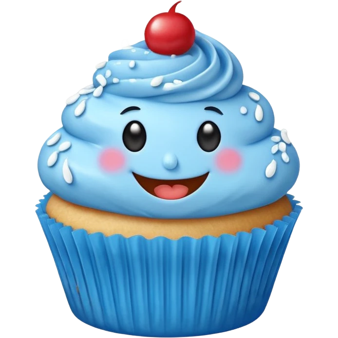 Blue cupcake with a happy face emoji