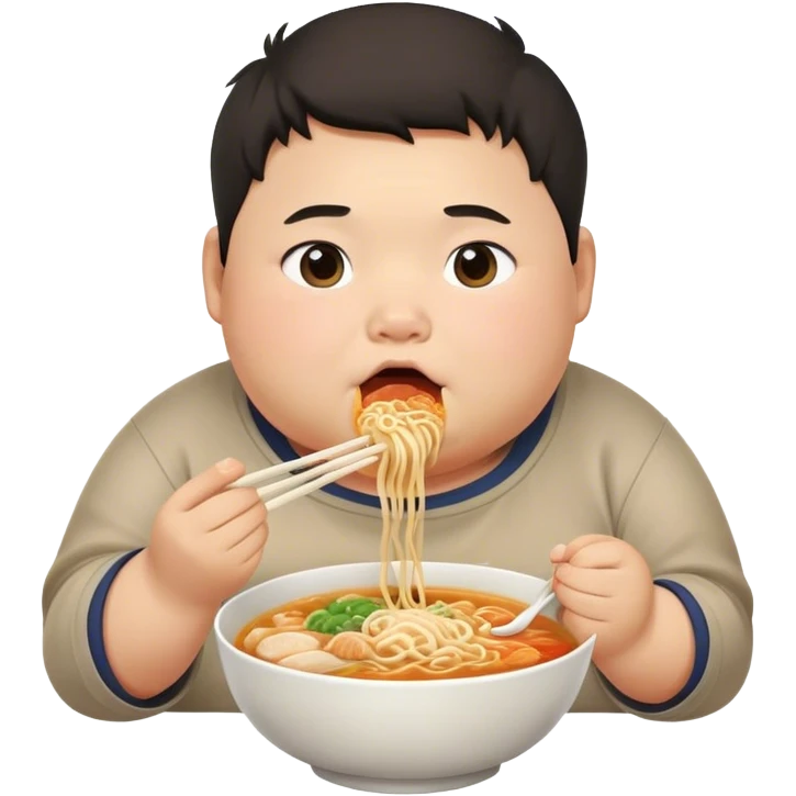 fat Chinese boy eating ramen emoji