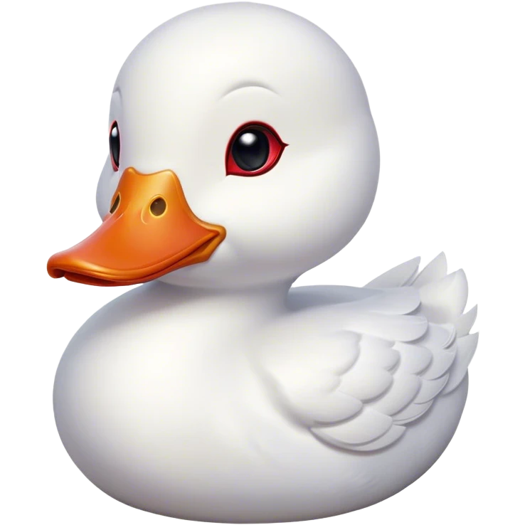 Cinematic Cute White Duck Portrait Emoji, Head tilted playfully and inquisitively, featuring a glossy, immaculate white plumage with a charming red bill, round, sparkling eyes filled with curiosity, Simplified yet irresistibly adorable features, highly detailed, glowing with a warm, friendly glow, high shine, affectionate and lively, stylized with a touch of whimsical charm, bright and endearing, soft glowing outline, capturing the essence of a mischievous yet loving duck, so playful it feels like it could waddle out of the screen and into your arms! emoji