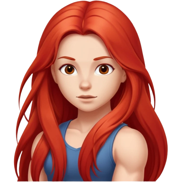 Cute girl with red very long hair muscular emoji