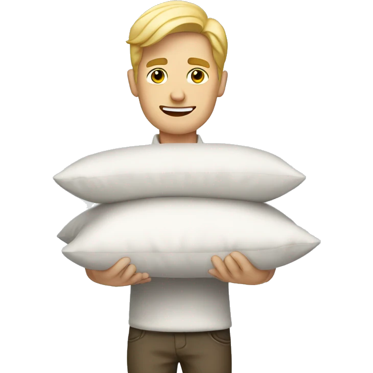 blonde man storekeeper holding pillows emoji