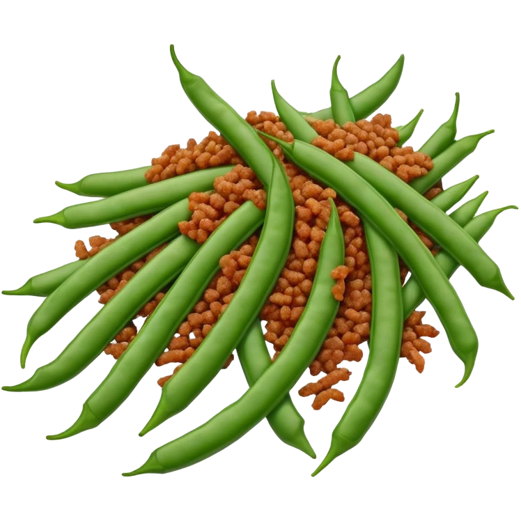 Dry Fried String Beans with minced pork and spices, simplified emoji style with bold outlines and bright colors, cartoon style Gan Bian Si Ji Dou emoji