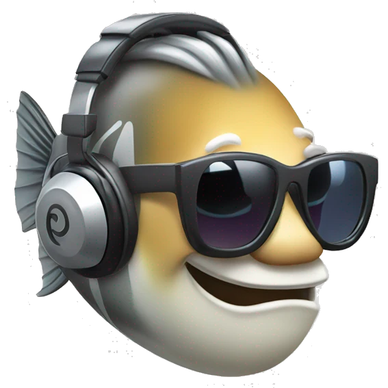 Side angle Sea bass wearing headphones and sunglasses emoji