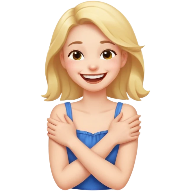 Arms crossed holding neck laughing girl emoji