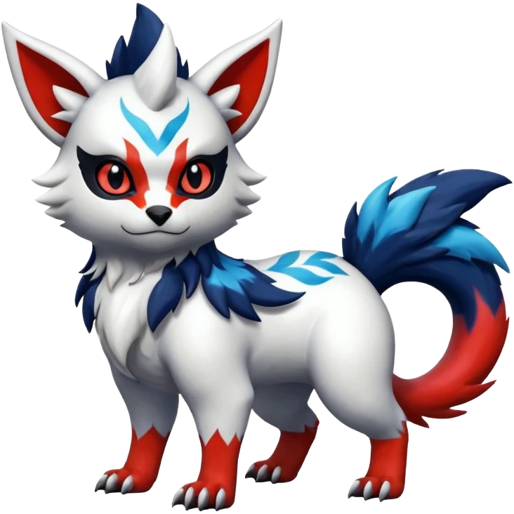 Shiny realistic furry colorful Oriental painted marked patterned Asian beautiful elegant extravagant extraordinary Litten-Absol-Electrike-Zangoose-fusion emoji