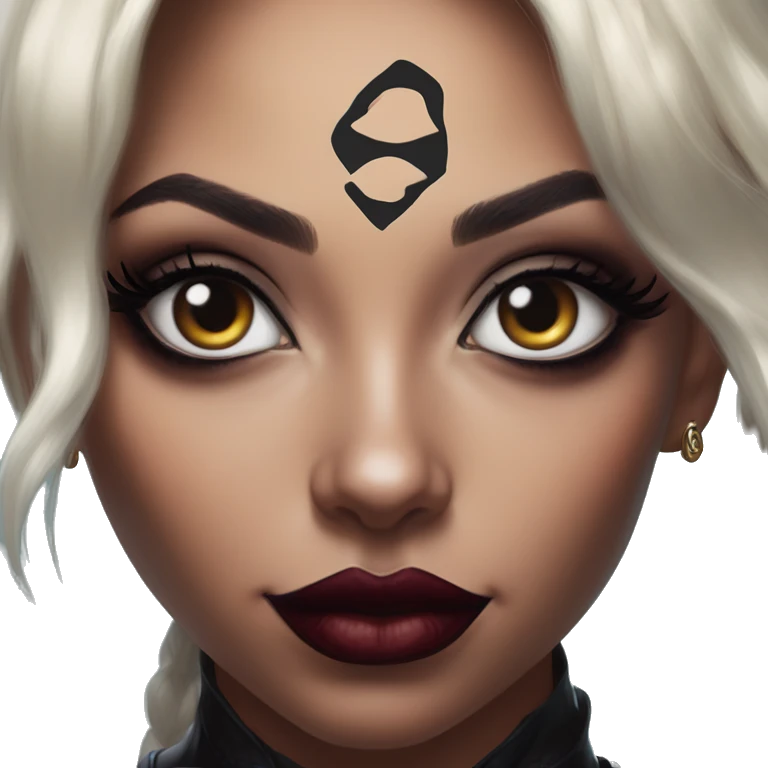 MTG Jasmine in Harley Quinn style, oil paint, mysterious eyes, intricate lips, masterpiece portrait, odd perspective, beautiful, desirable, logical emoji