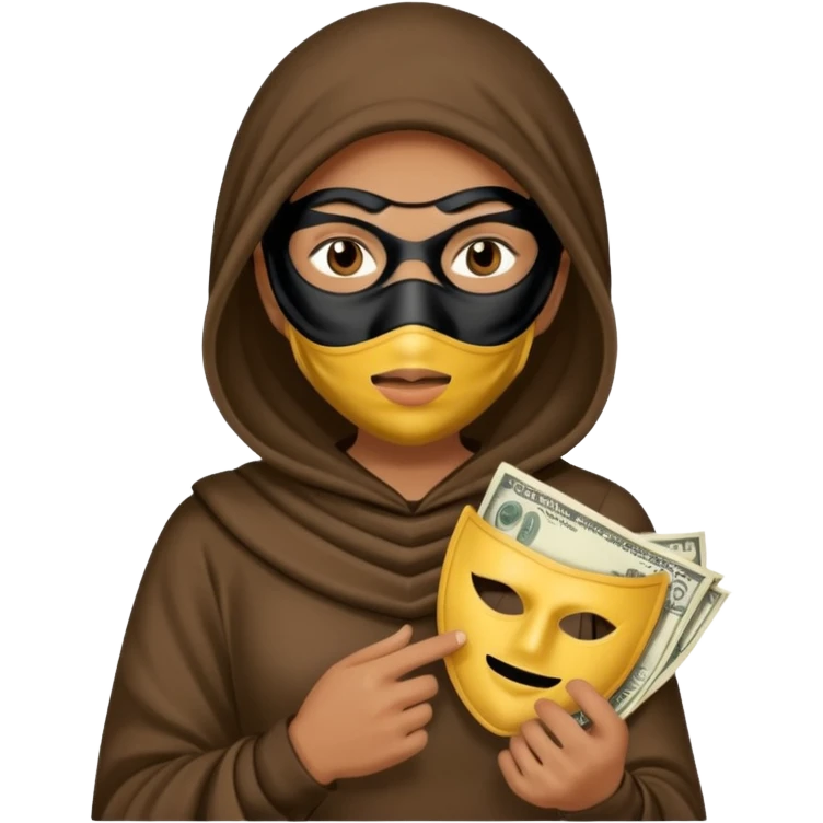 Robber emoji holding a 💰 wearing a mask that is made of robber dress emoji