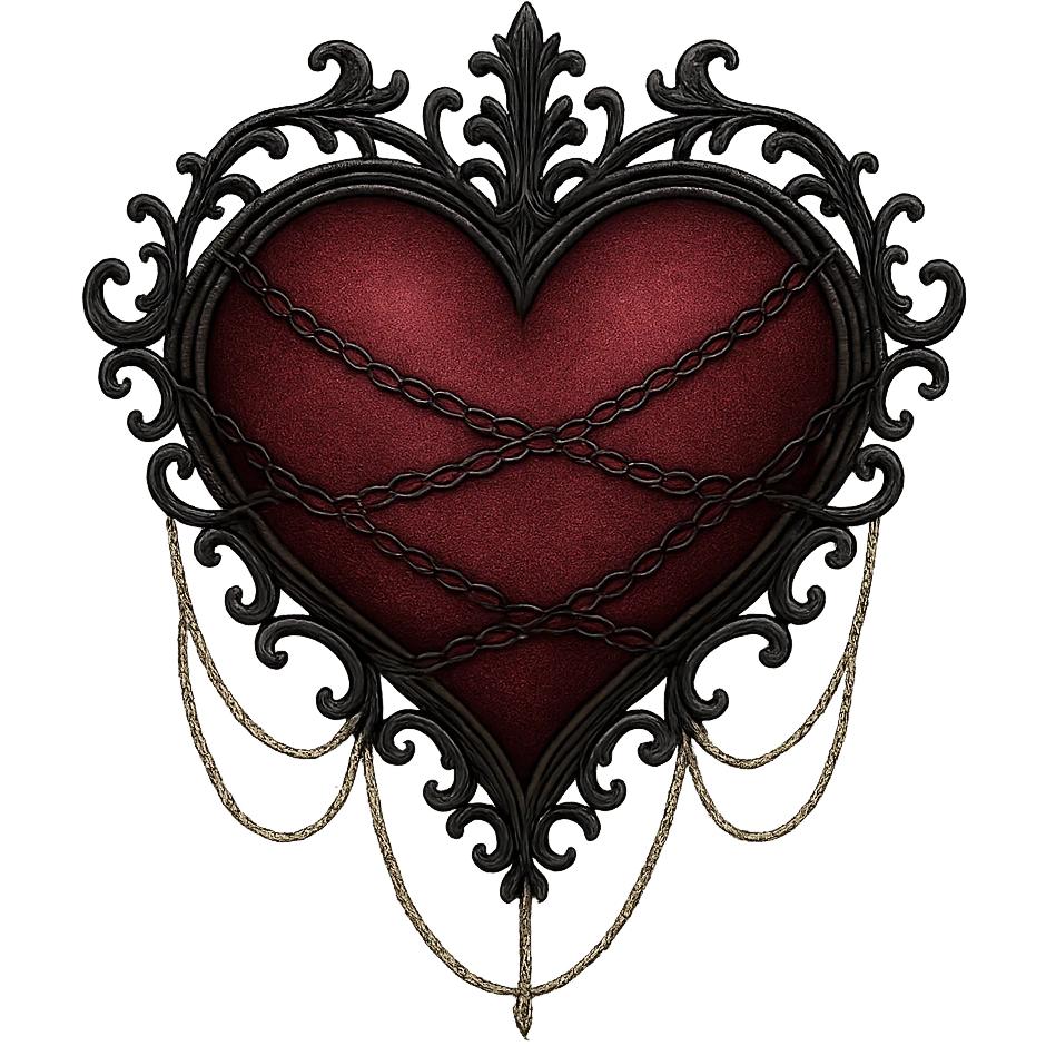 goth heart, black and crimson, delicate chains, Victorian influence, no background emoji