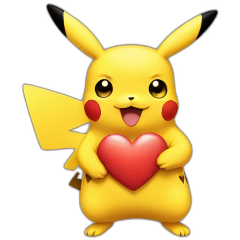 Pikachu holding a heart emoji