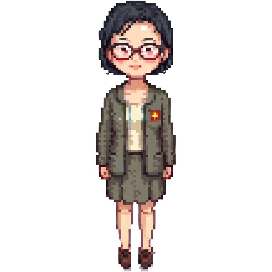 Chinese woman with very short black hair and glasses emoji