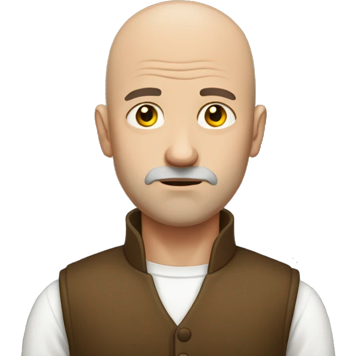 sad bald man with white long sleeve and brown vest emoji