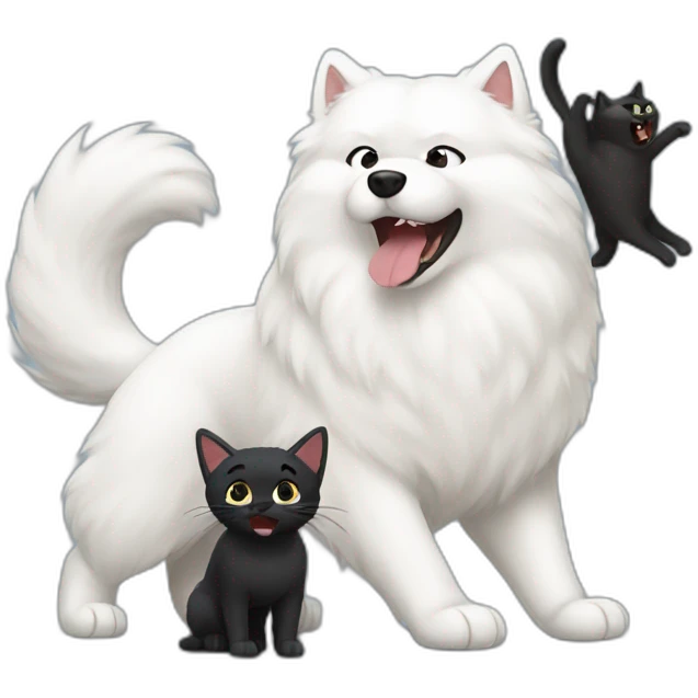 Samoyed fighting black cat emoji