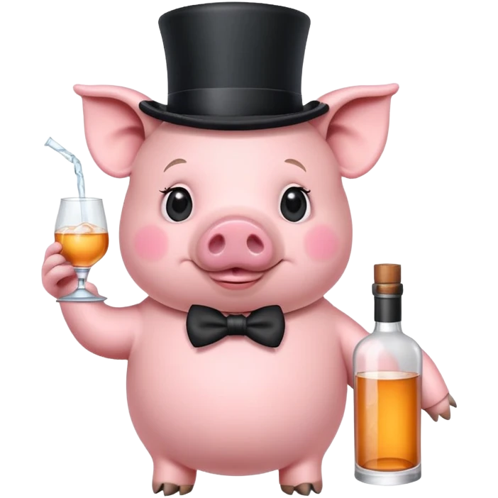 pig with top hat and vodka emoji