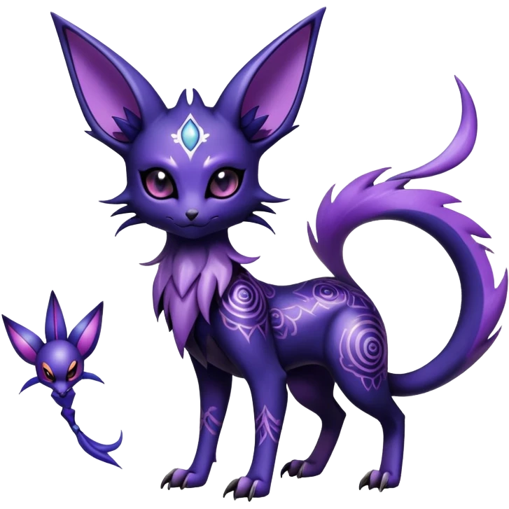 Shiny Dark-gradient Exotic Badass Royal Mysterious Gothic Noibat-Espeon-Pokémon-Fakémon-hybrid-creature (full body) emoji