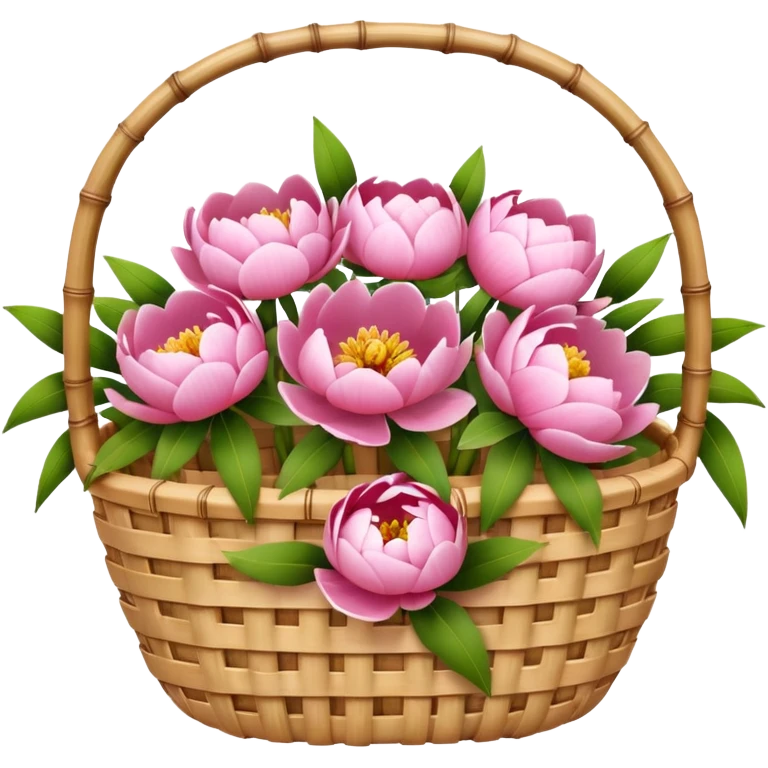 bamboo basket, peony flowers emoji