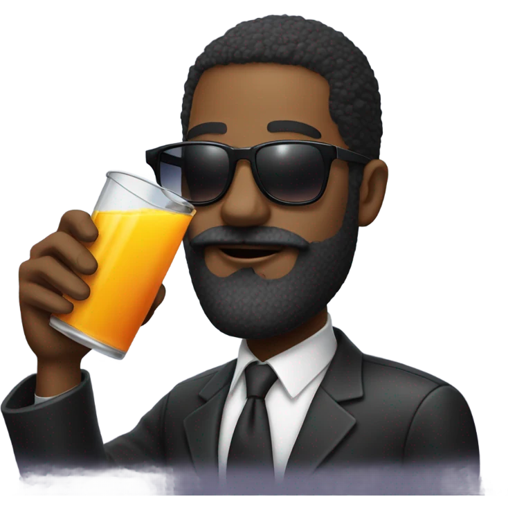 Black man with a mustache and a long beard wearing sunglasses and drinking juice emoji