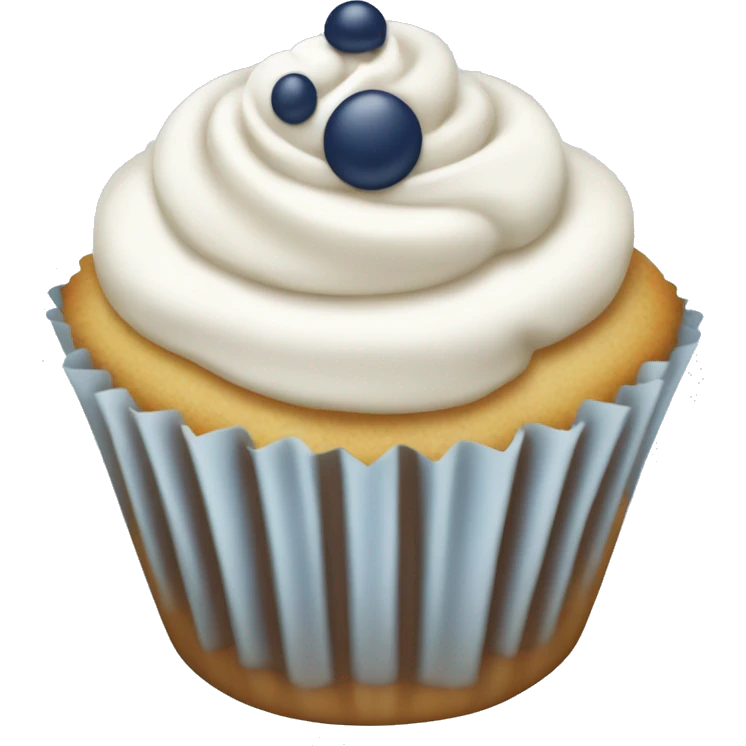 vanilla cupcake with white icing and navy blue sprinkles emoji