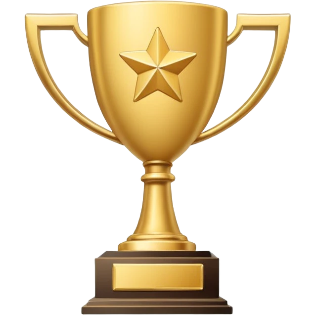 Minimal line-art trophy icon, front-facing, simple outlines, clean modern style, slightly 3D, no background, transparent, represents “wins / achievements emoji