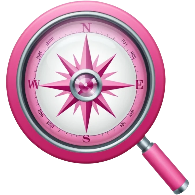 mix light pink dark pink and white girly internet compass logo with a small magnifying glass emoji