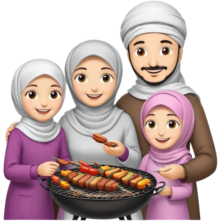 Turkish beautiful finished family hijabs make bbq time emoji