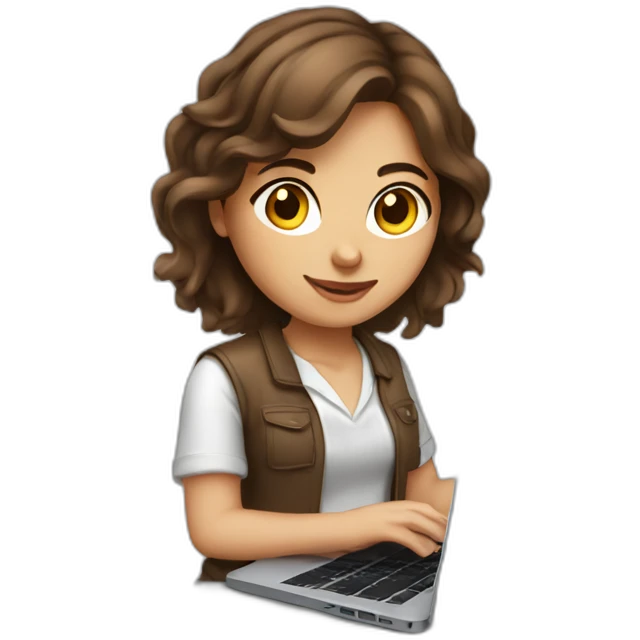 programmer girl with brown hair working with MacBook emoji