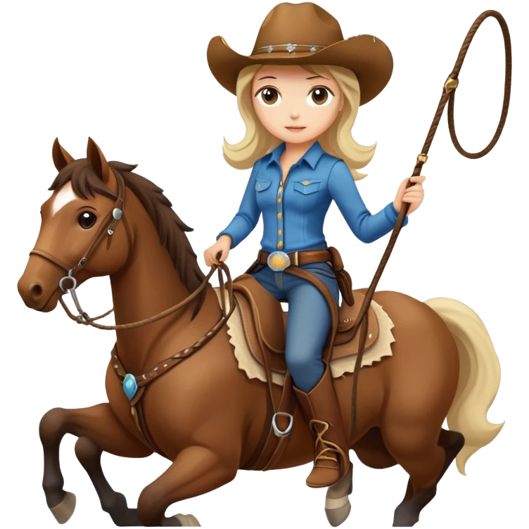 girl wearing cowboy hat riding a horse holding a whip emoji
