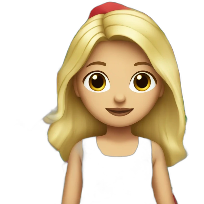 medium long blonde haired woman with a small mexican flag over her head, wearing a sundress emoji