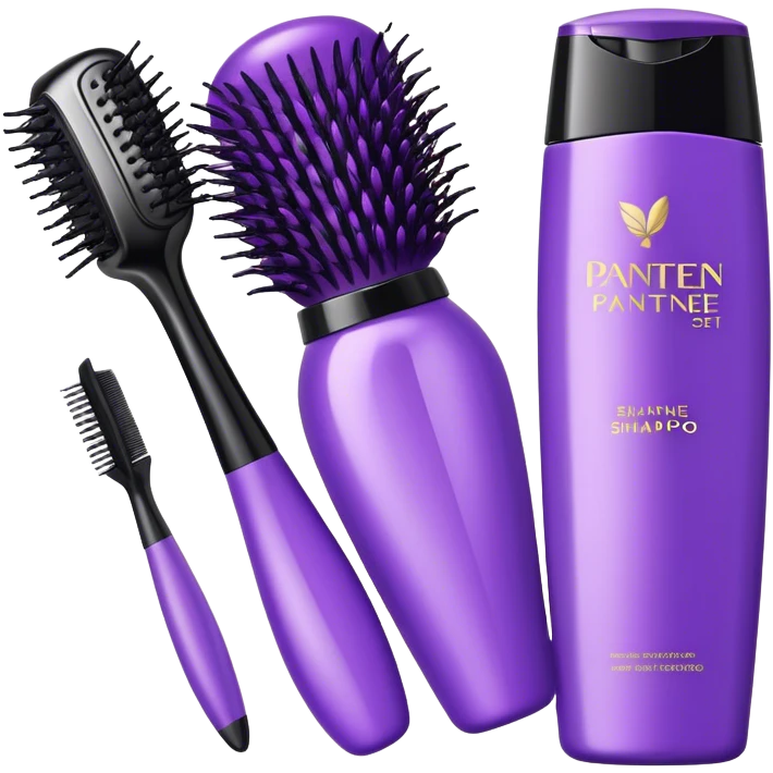 Aesthetically pleasing set of Pantene shampoo and hair brush in purple color emoji