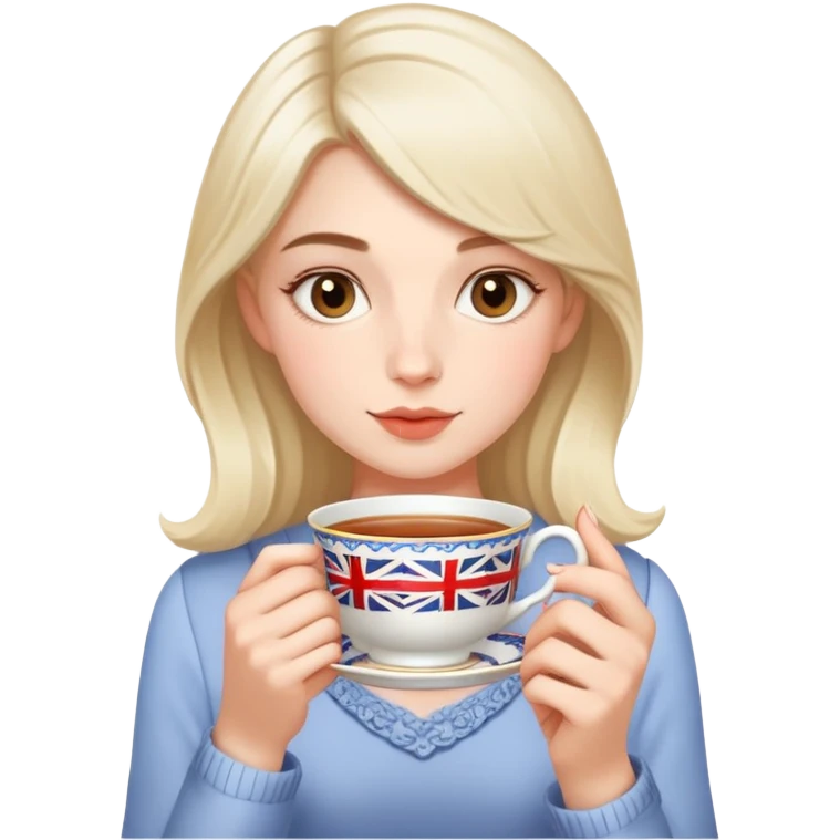 British girl sipping tea with well-defined natural hands holding teacup properly emoji