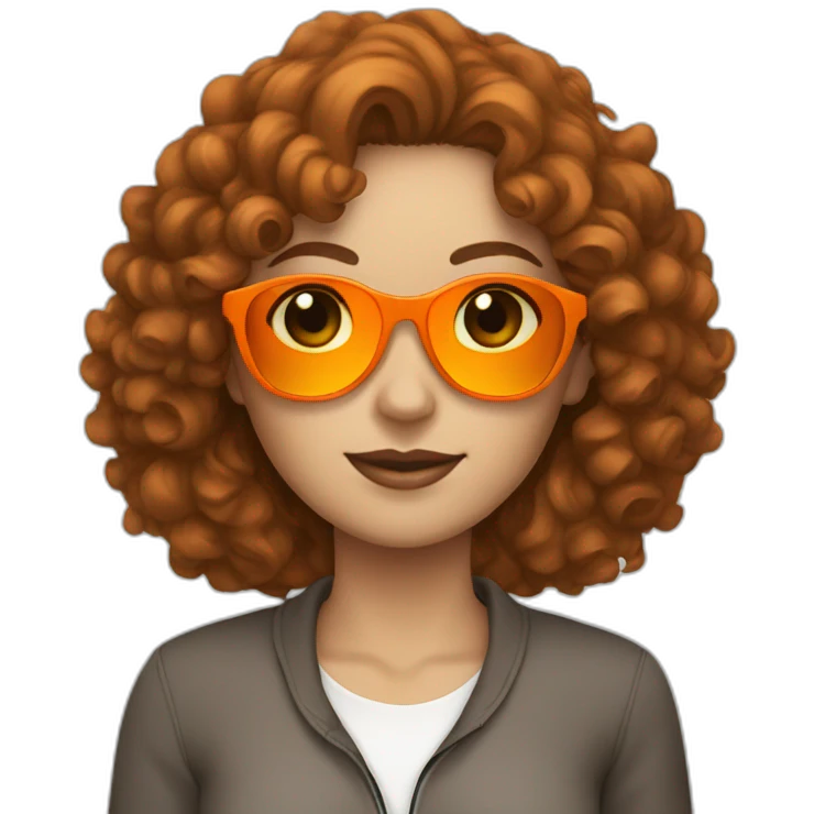 a curly brown hair white woman with sunglasses and a orange trucksuit  emoji