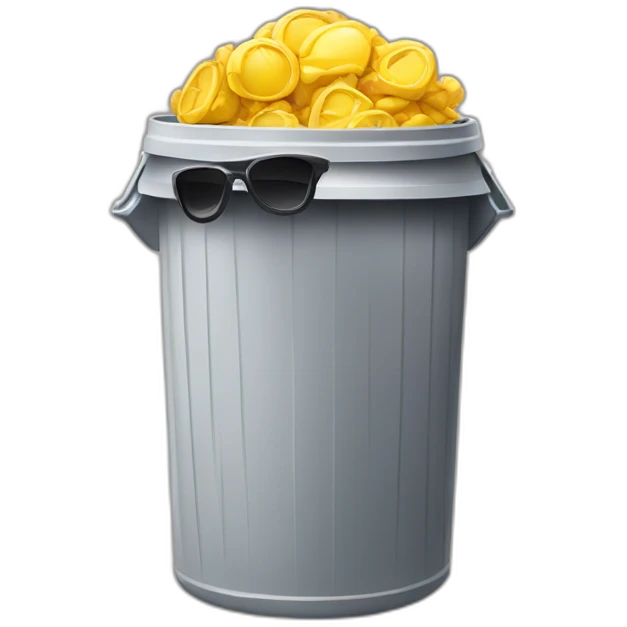 trash can with sunglasses, brain on top emoji