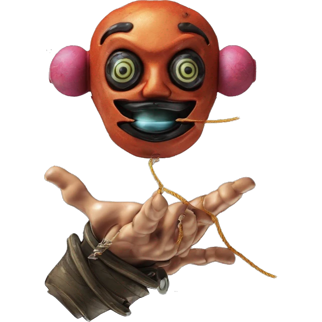 the hand of the puppeteer that holds the doll on strings tied to the fingers emoji