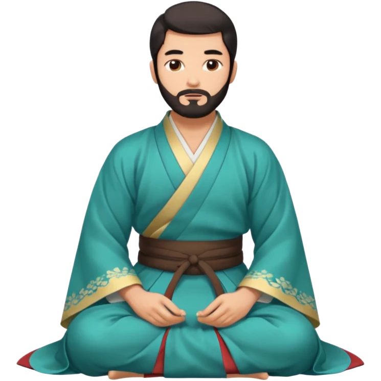 Beautiful man with lightly tan skin and dark beard in Hanfu sitting on the ground emoji