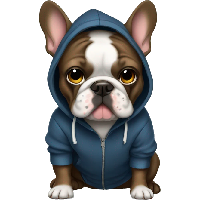 Dark frenchie Bulldog wearing a hoodie emoji