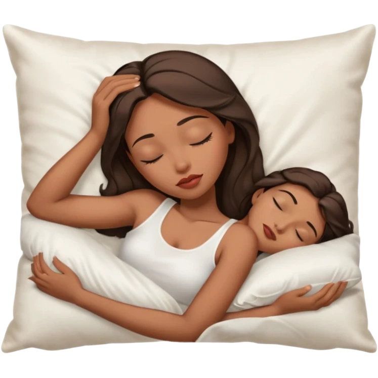 sleeping beauty african american woman with dark brown hair with a silk pillow, she is wearing a white tank top with big boobs emoji