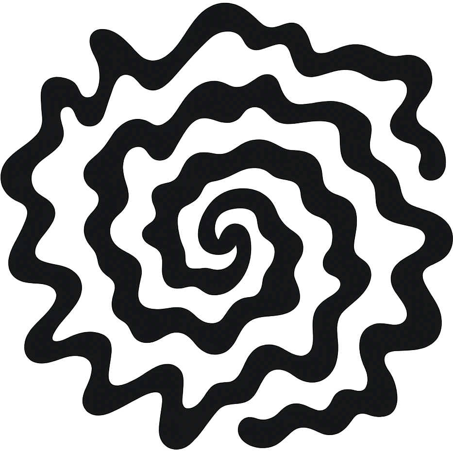 Transform the spiral into an extremely organic, chaotic, and random form with wildly irregular, unpredictable, and wavy lines, no symmetry, in the style of apple emojis. Keep the background transparent. emoji