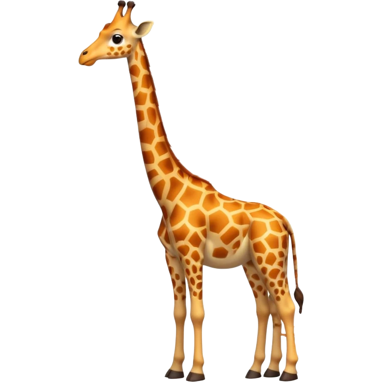 A tall 3D cartoon giraffe with orange and brown spots, long neck, small horns, and friendly eyes, standing in a sunny savanna, soft warm lighting, Memoji-style rendering. emoji