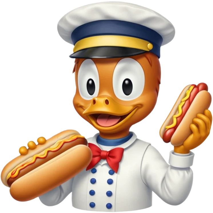 Donald Duck eating a hot dog emoji