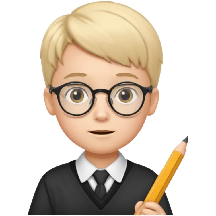 boy kid with glasses → holding a pencil with school uniform emoji