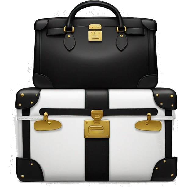Aesthetic One black Hermes Birkin bag stay on the top of another luxury black baggage, like in An airport emoji
