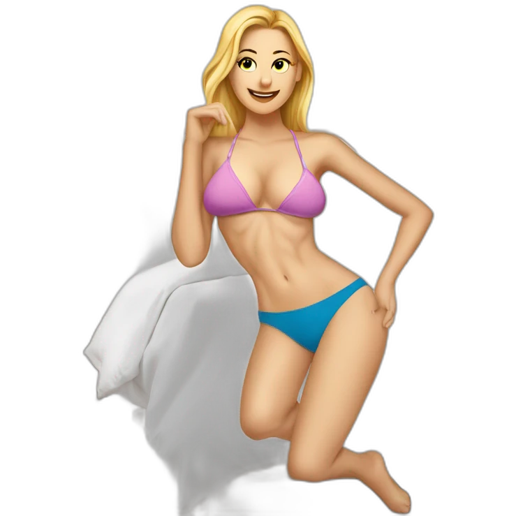 Sexy pose soft-fit Caucasian woman bikini (beach body) in bed emoji