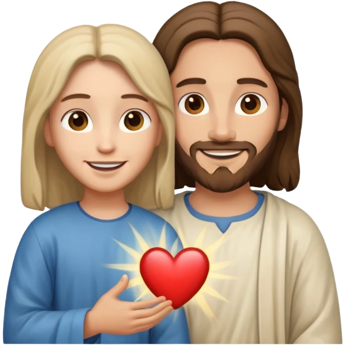 Jesus and a person smiling together, a heart between them emoji