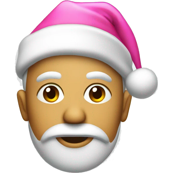 Meh face with pink Christmas hat emoji