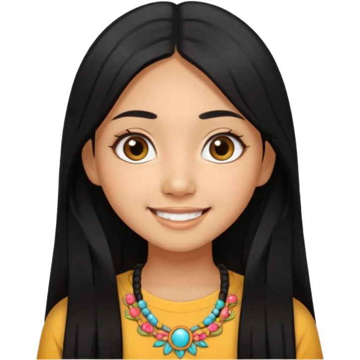20 yr old asian woman hair  center part big eyes big smile tanned skin straight black hair hippie part hair  emoji