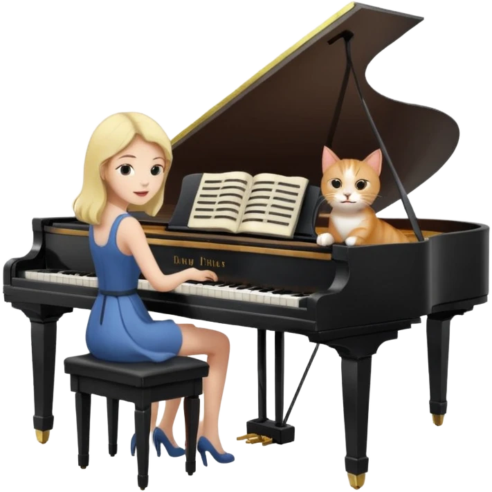 woman playing piano while her cat sits on top of the piano emoji
