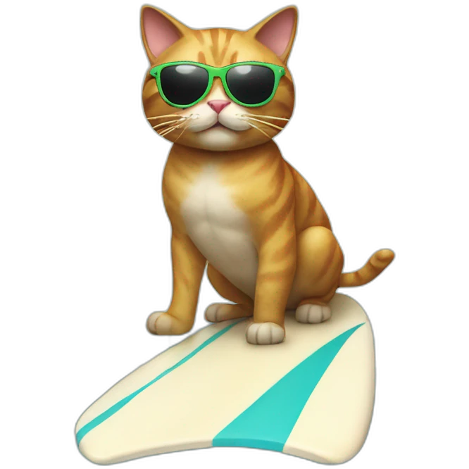 Cat with sunglasses flexing on surf board emoji