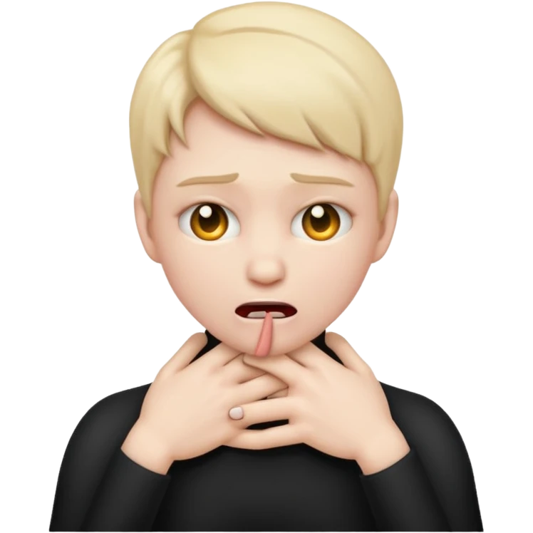 Create an emoji choking violently with hands on neck with a blank expression  emoji