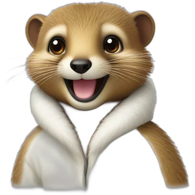 smiling mongoose wearing a fur white coat emoji