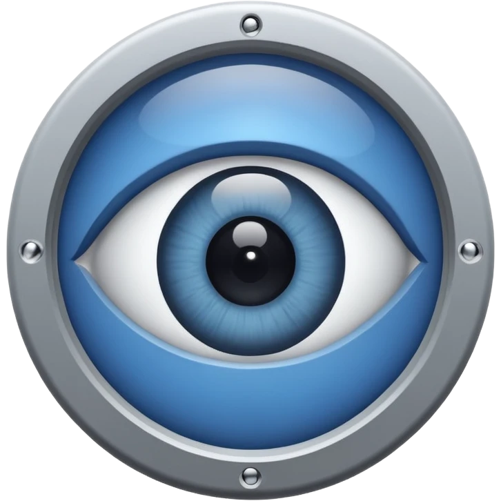 Minimalist emoji-style sticker of a peephole with a realistic eye looking out from inside. Black and gray tones, flat icon, centered eye.
 emoji