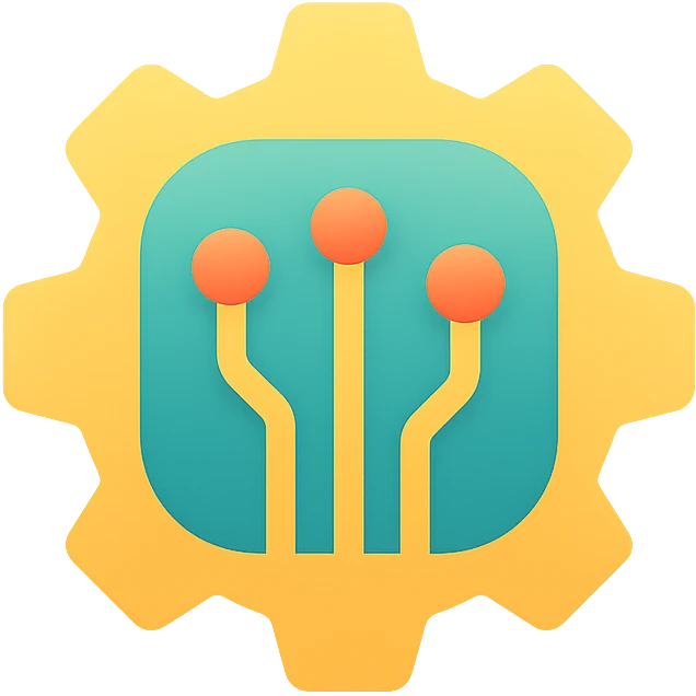 emoji for 'Technologies Used', showing a gear and circuit board together, in a vibrant, colorful style emoji